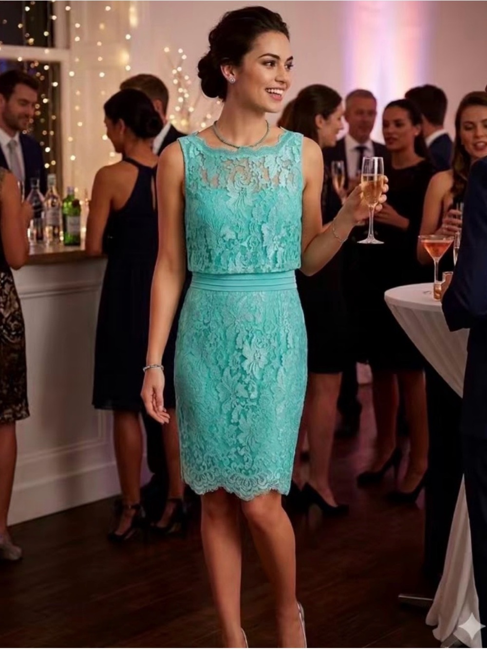 NWT ANTONIO MELANI aqua/teal Lace Midi Dress